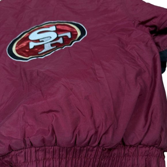 Vtg 90’s San Francisco 49ers Logo 7 Game Day Puffer Jacket Hood Sz M‎ Black/Red - Picture 14 of 16